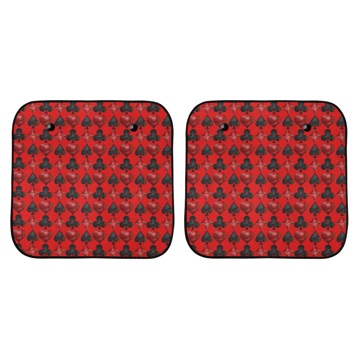 Las Vegas Black and Red Casino Poker Card Shapes on Red Car Sun Shade 28"x28"x2pcs
