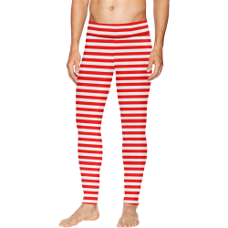 Red and White Stripes Men's All Over Print Leggings (Model L38)