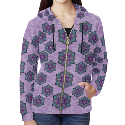 a gift with flowers stars and bubble wrap All Over Print Full Zip Hoodie for Women (Model H14)