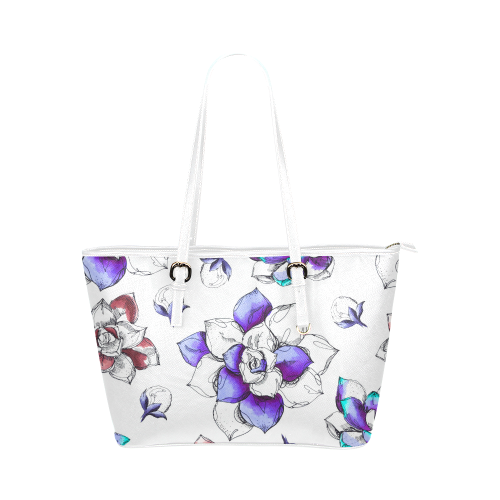 floral n Leather Tote Bag/Small (Model 1651)