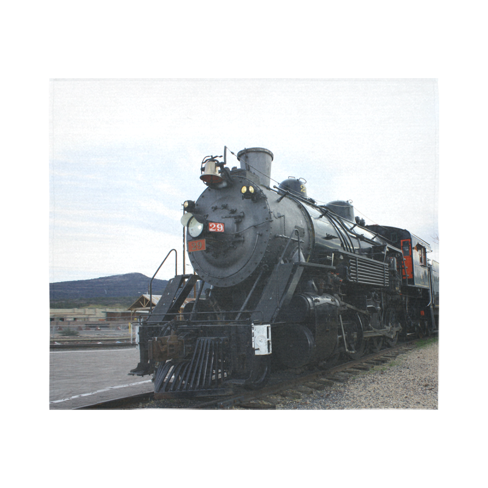 Railroad Vintage Steam Engine on Train Tracks Cotton Linen Wall Tapestry 60"x 51"