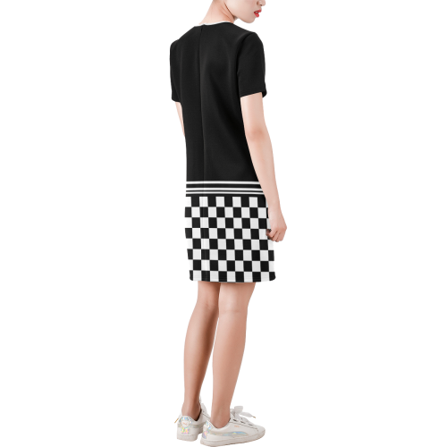 Mod Ska Checkers by ArtformDesigns Short-Sleeve Round Neck A-Line Dress (Model D47)