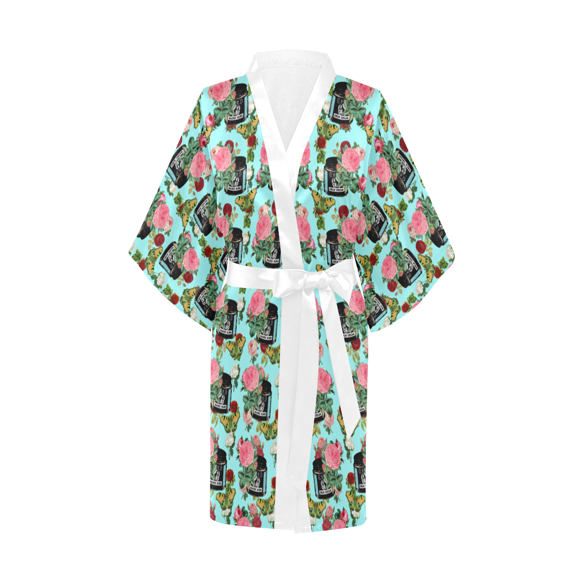 vintage can floral light blue Kimono Robe
