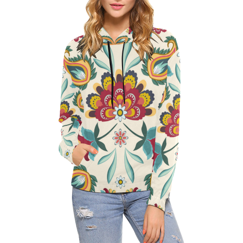 Awesome Batik Floral All Over Print Hoodie for Women (USA Size) (Model H13)