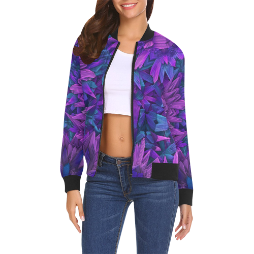 Purple Jungle All Over Print Bomber Jacket for Women (Model H19)