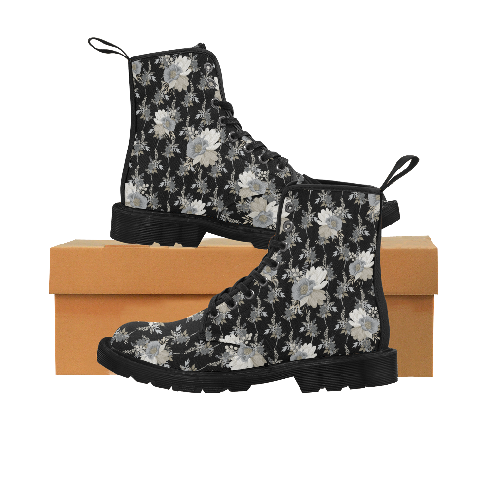 Elegant Flowers Martin Boots for Women (Black) (Model 1203H)