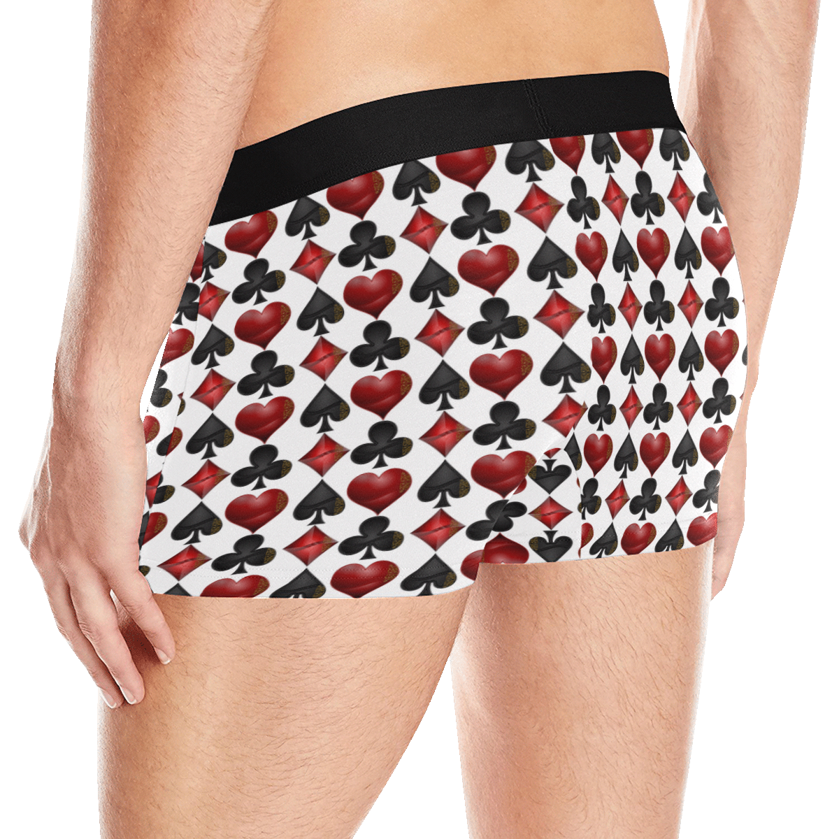Las Vegas Black and Red Casino Poker Card Shapes on White Men's Boxer Briefs with Merged Design (Model  L10)