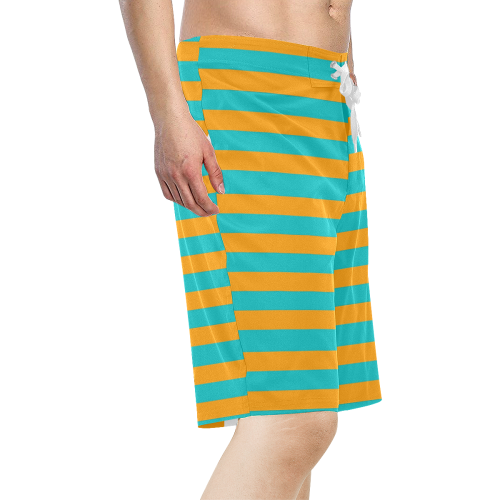 Orange Aqua Stripes Men's All Over Print Board Shorts (Model L16)