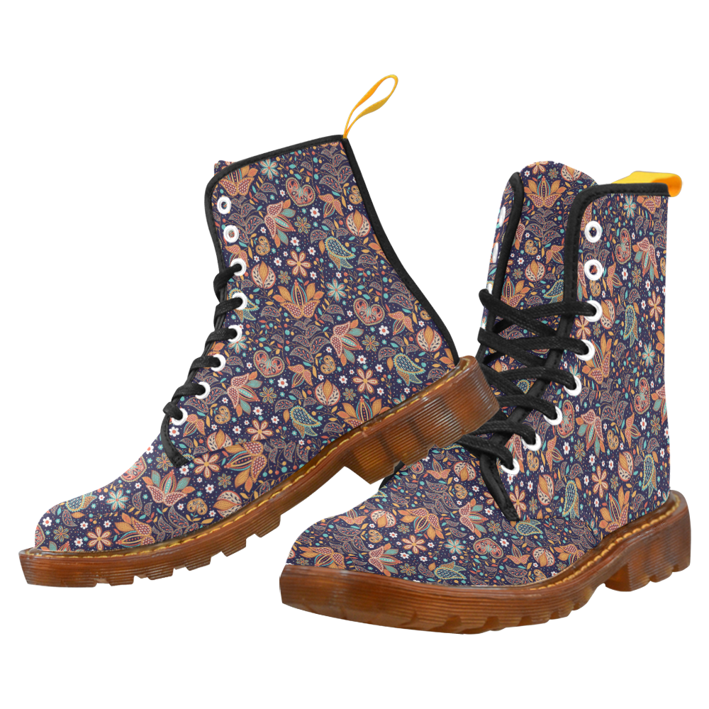 Floral Paisley Pattern - Navy Martin Boots For Men Model 1203H
