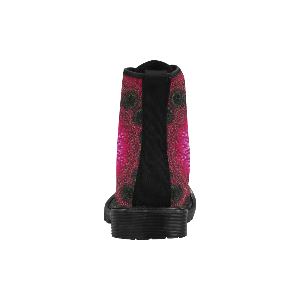 Pink Dahlia kaleidoscope photo print Martin Boots for Women (Black) (Model 1203H)