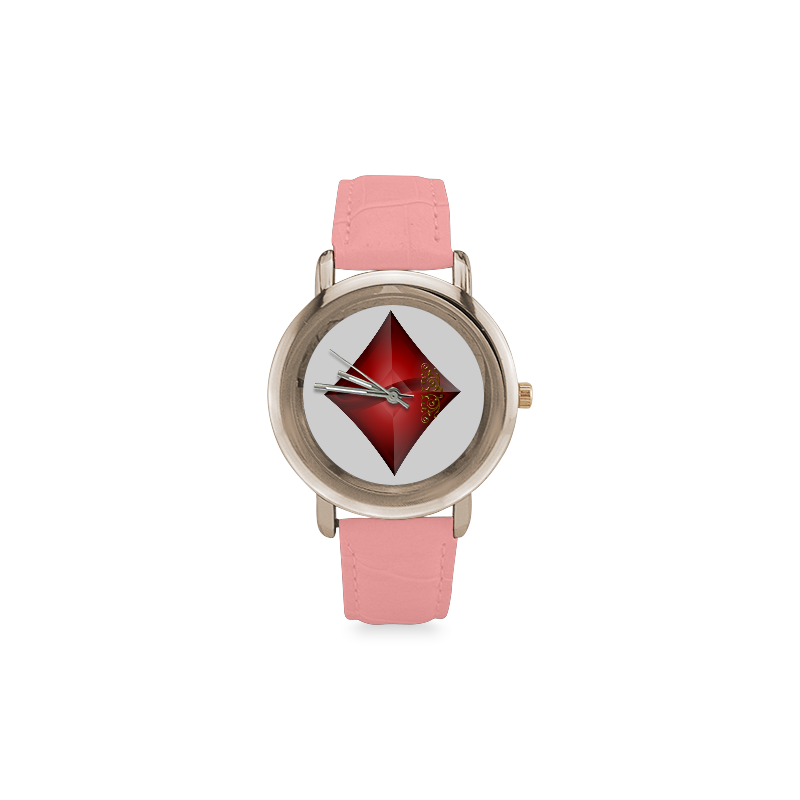 Diamond  Las Vegas Symbol Playing Card Shape Women's Rose Gold Leather Strap Watch(Model 201)