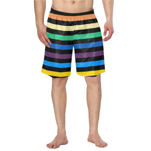 Rainbow Stripes with Black Men's Swim Trunk (Model L21)