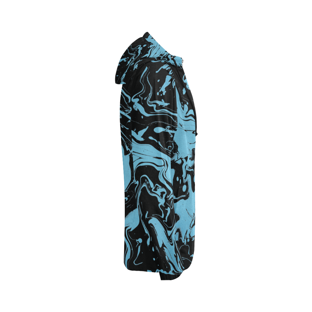 Blue and Black Swirls All Over Print Full Zip Hoodie for Women (Model H14)