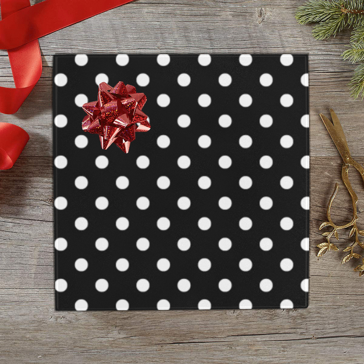 White Polka Dots on Black Gift Wrapping Paper 58"x 23" (5 Rolls)