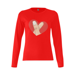 Red Heart Fingers / Red Sunny Women's T-shirt (long-sleeve) (Model T07)
