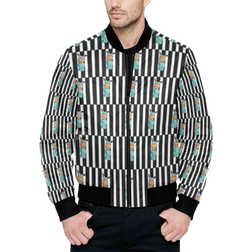 Bunny Boy All Over Print Quilted Bomber Jacket for Men (Model H33)