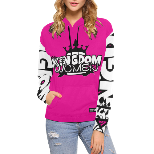 Neon Pink All Over Print Hoodie for Women (USA Size) (Model H13)