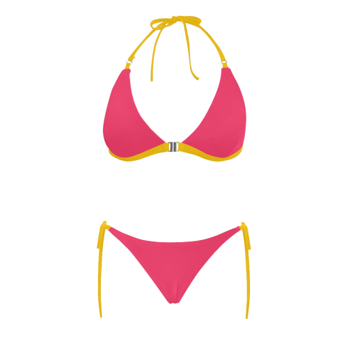 neon -bikini-pink  by annabellerockz Buckle Front Halter Bikini Swimsuit (Model S08)