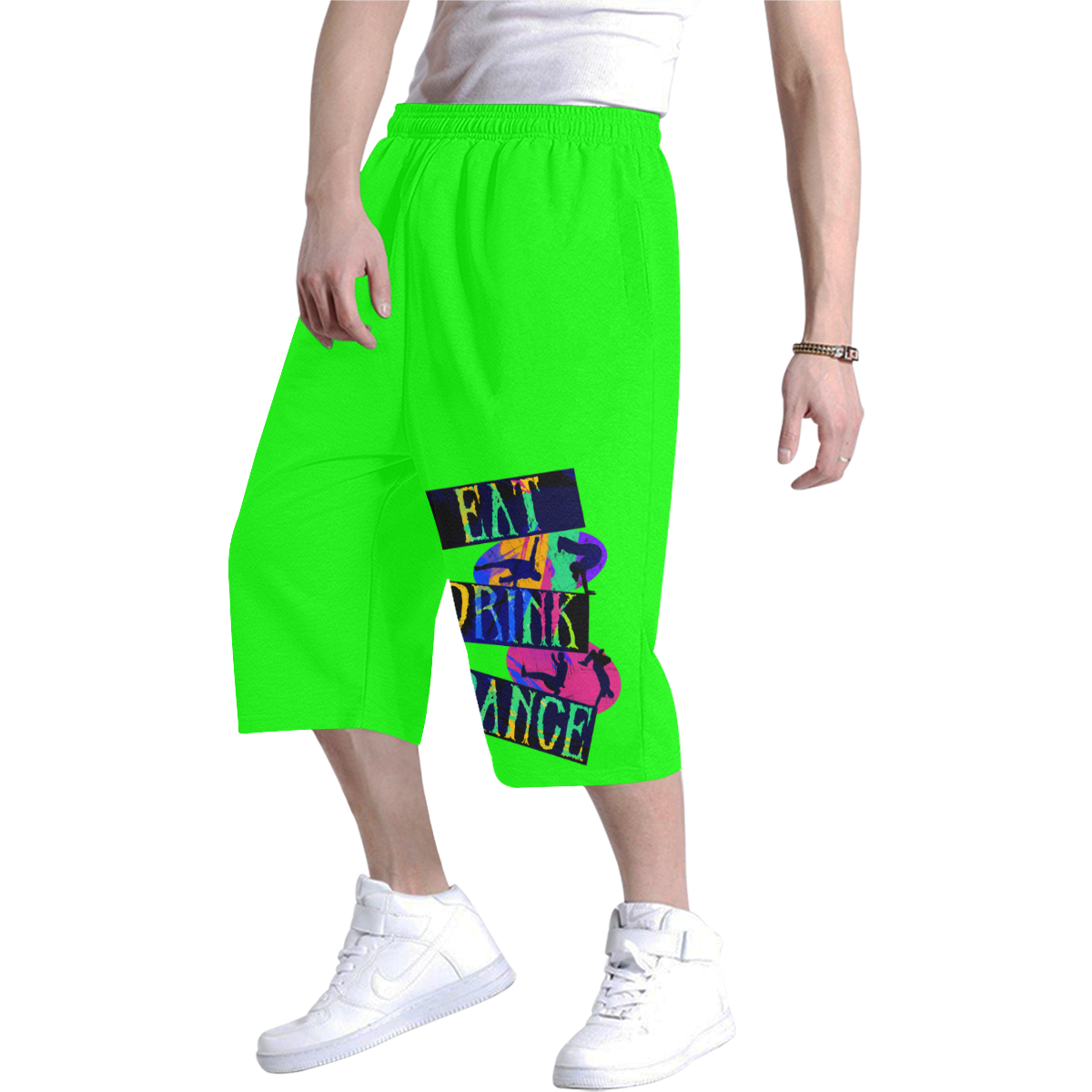 Break Dancing Colorful / Neon Green Men's All Over Print Baggy Shorts (Model L37)