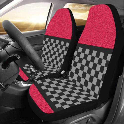 Checkered Pattern with Textured Red Car Seat Covers (Set of 2)