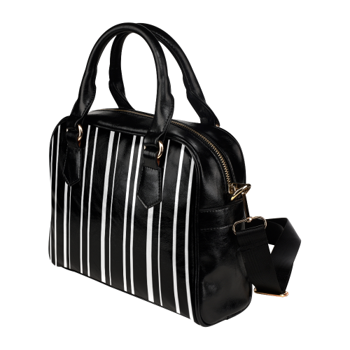 white stripes on black Shoulder Handbag (Model 1634)