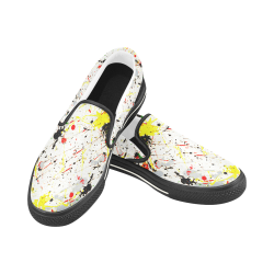 Yellow & Black Paint Splatter (Black) Slip-on Canvas Shoes for Kid (Model 019)