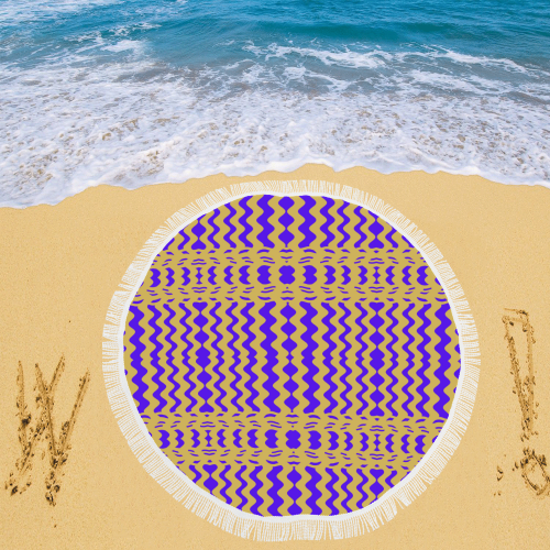 Purple Yellow Modern  Waves Lines Circular Beach Shawl 59"x 59"