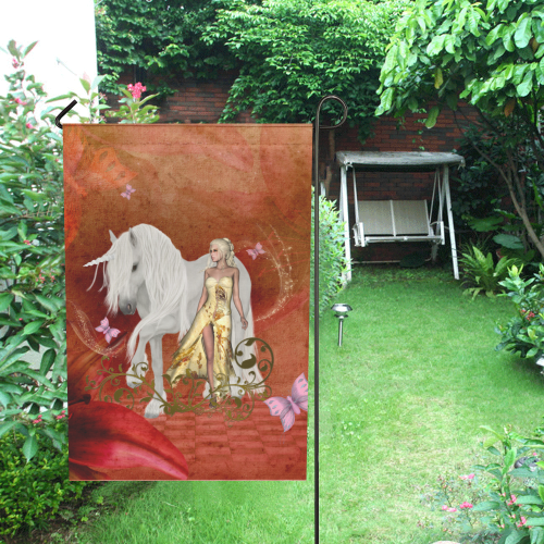 Unicorn with fairy and butterflies Garden Flag 28''x40'' （Without Flagpole）