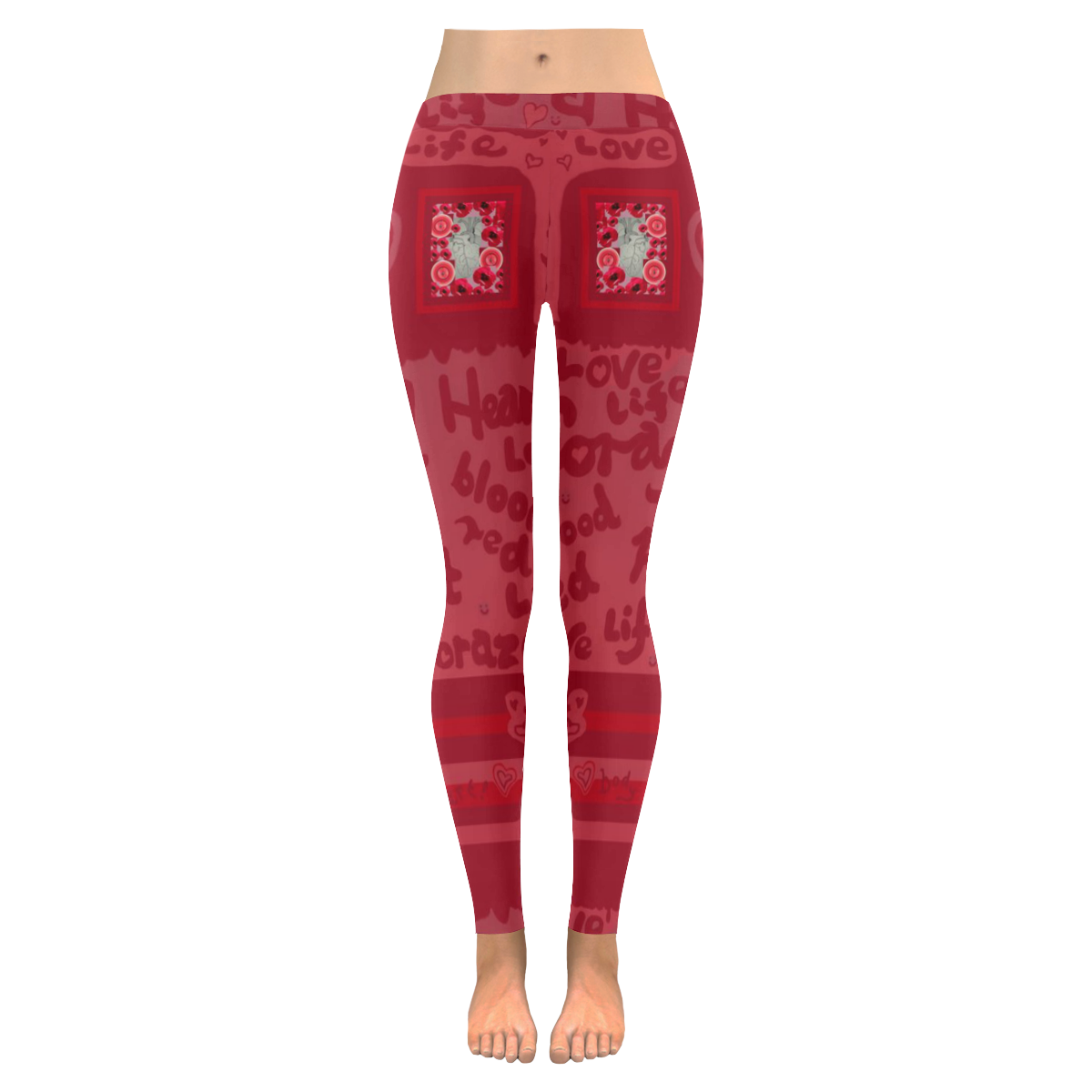 heart blood word design Women's Low Rise Leggings (Invisible Stitch) (Model L05)