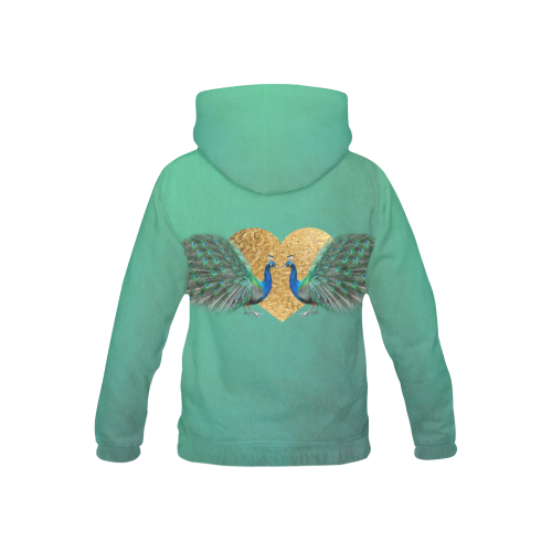 Gold Heart & Peacocks All Over Print Hoodie for Kid (USA Size) (Model H13)