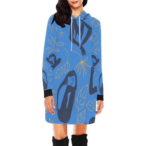 Boho Tunic Hoodie Dress Blue All Over Print Hoodie Mini Dress (Model H27)