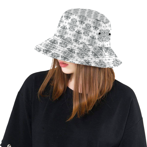 Wall Flower White and Black Drama by Aleta All Over Print Bucket Hat