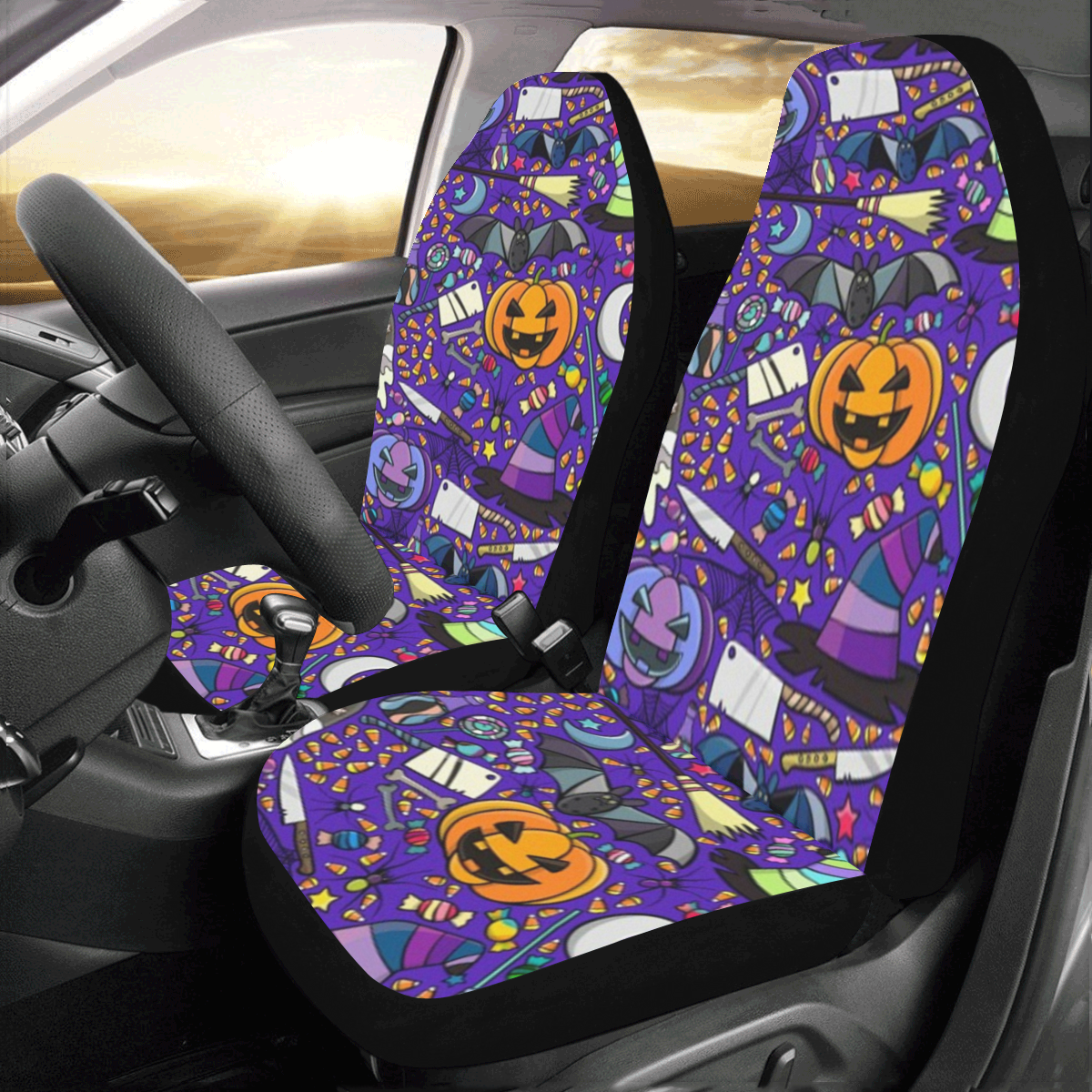 Witchy Night Halloween Pattern Car Seat Covers (Set of 2)
