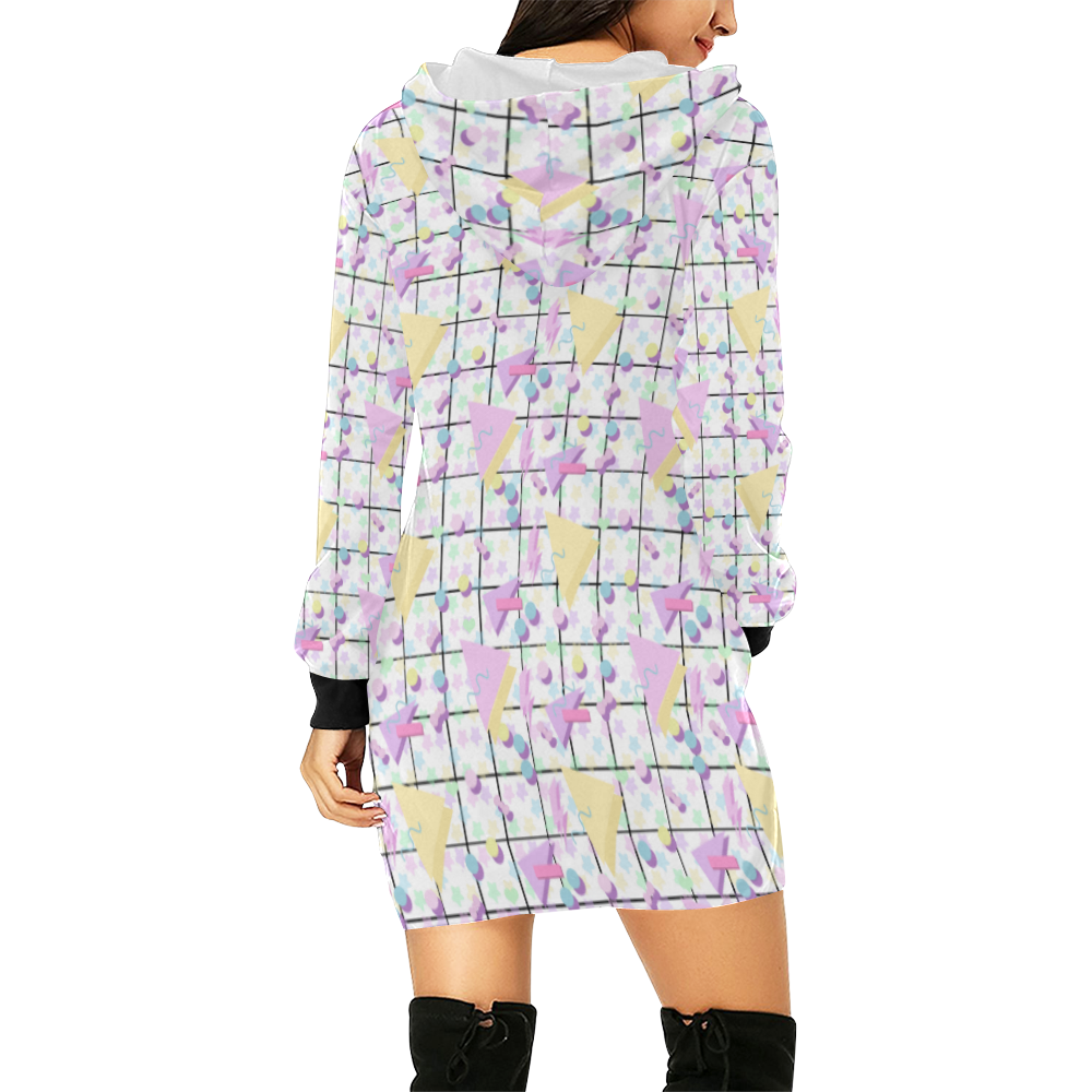 Geometric 80s All Over Print Hoodie Mini Dress (Model H27)