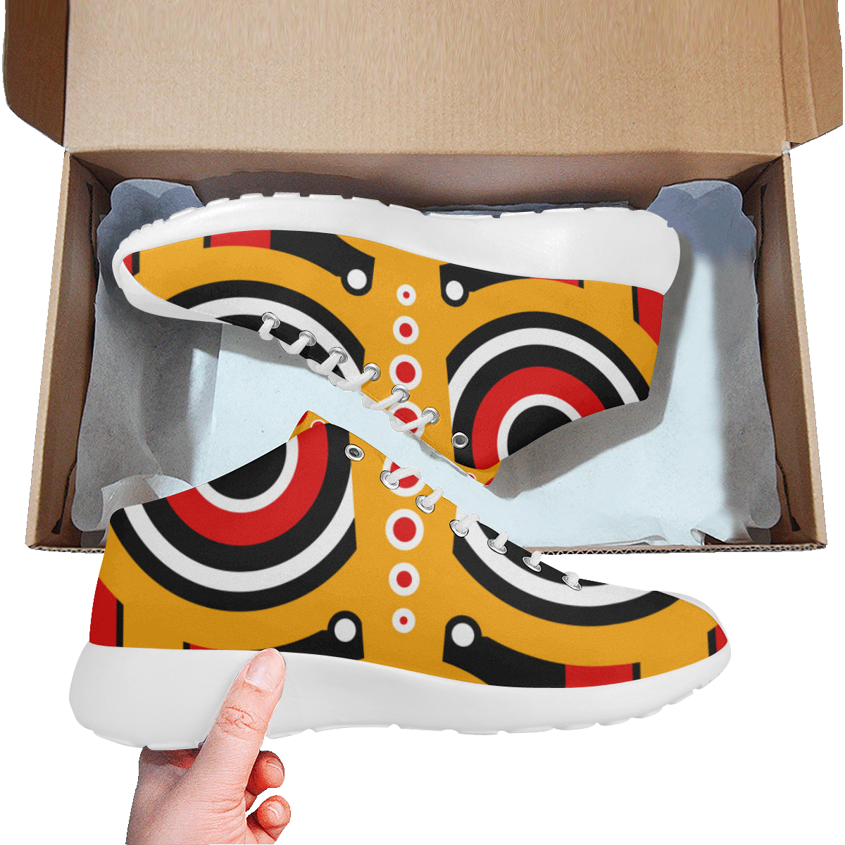 Red Yellow Tiki Tribal Women's Basketball Training Shoes/Large Size (Model 47502)