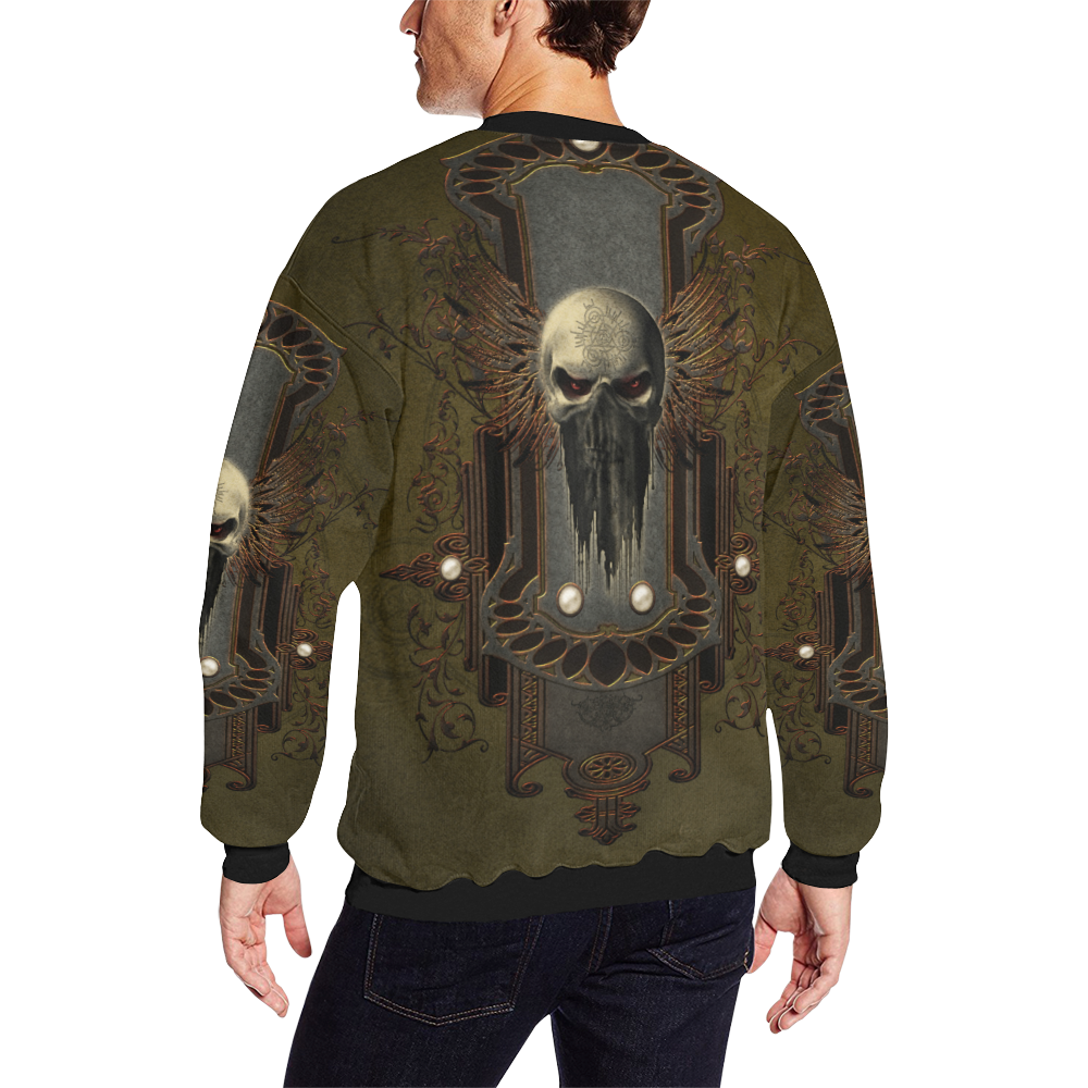 Awesome dark skull Men's Oversized Fleece Crew Sweatshirt/Large Size(Model H18)