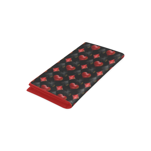 Las Vegas Black and Red Casino Poker Card Shapes on Black Women's Leather Wallet (Model 1611)