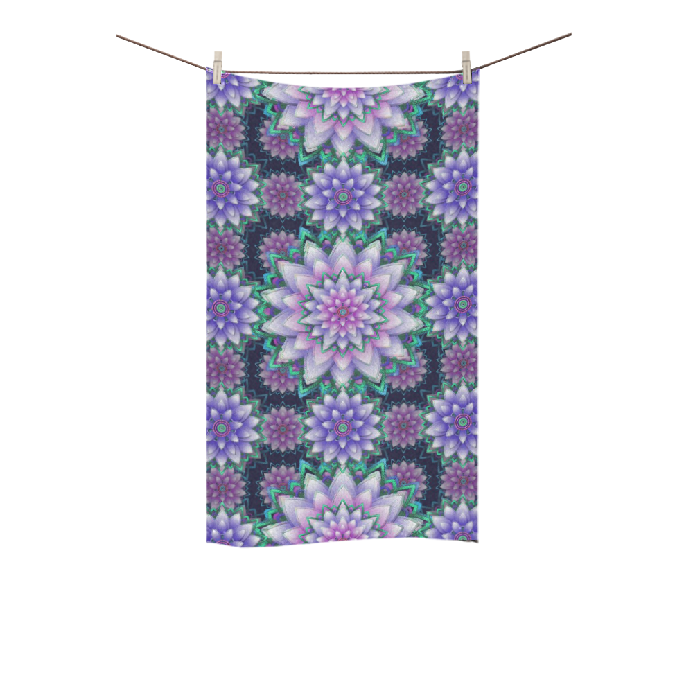 Lotus Flower Ornament - Violet and green Custom Towel 16"x28"