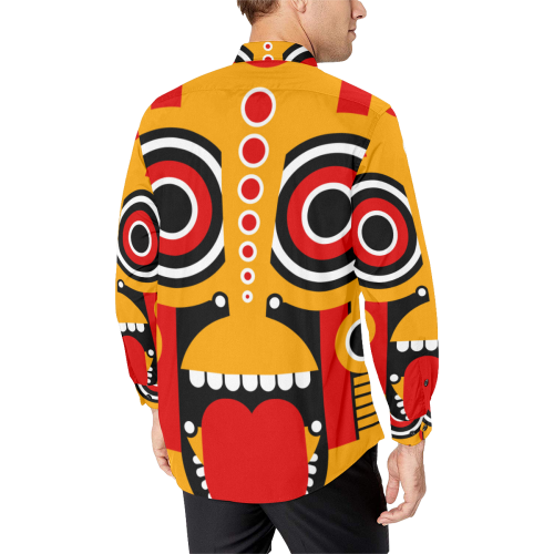Red Yellow Tiki Tribal Men's All Over Print Casual Dress Shirt (Model T61)