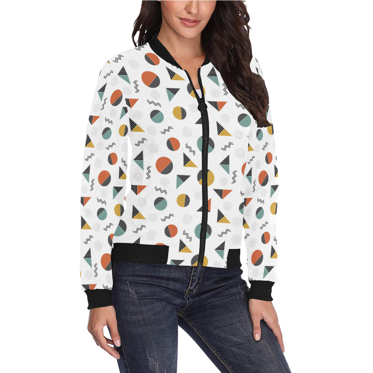 Geo Cutting Shapes All Over Print Bomber Jacket for Women (Model H36)