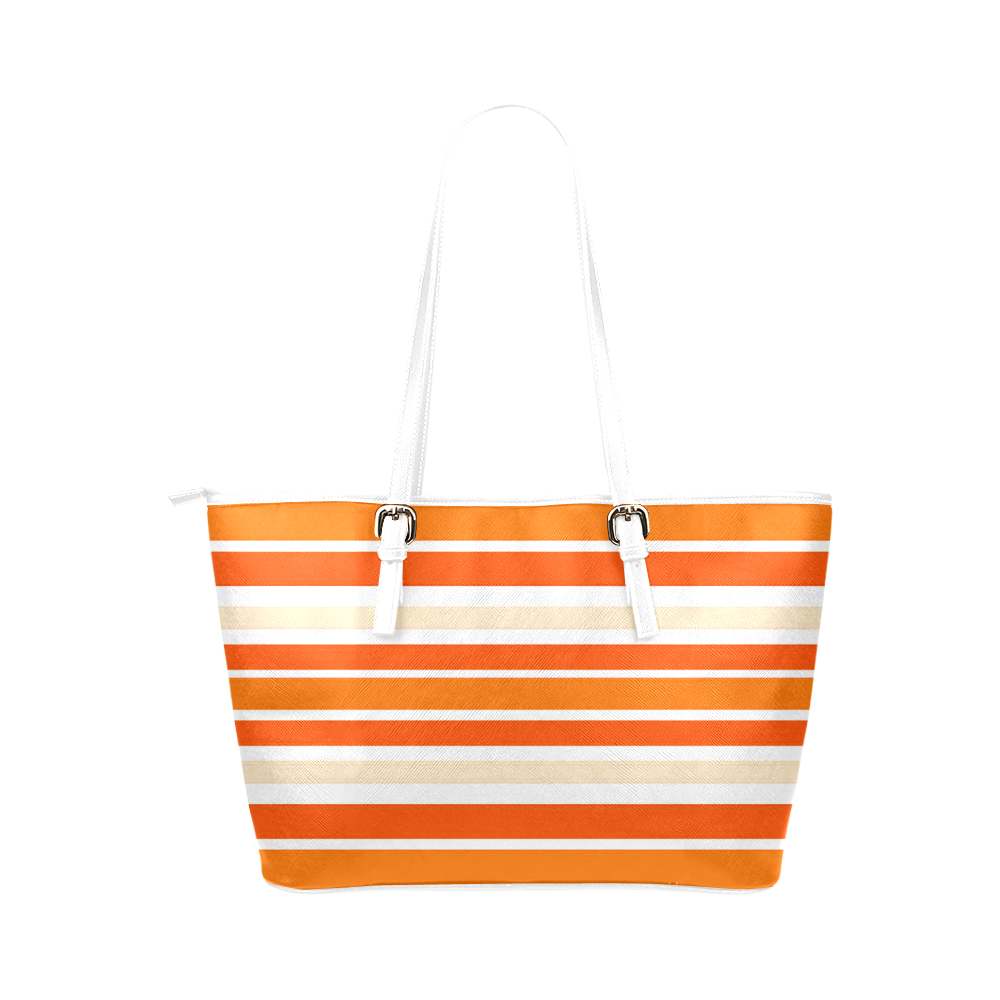 Bright Orange Stripes Leather Tote Bag/Small (Model 1651)