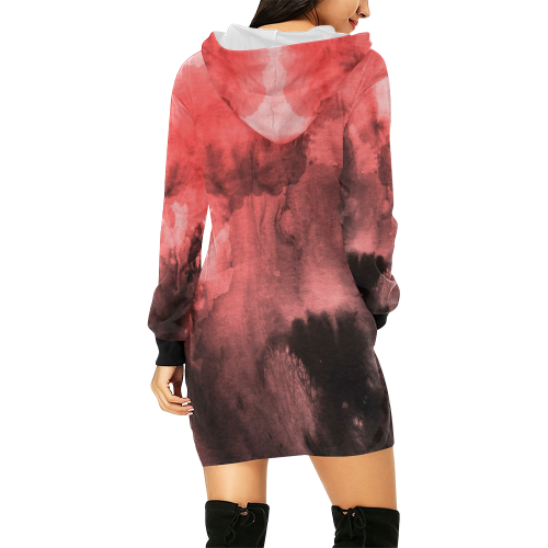 Red and Black Watercolour All Over Print Hoodie Mini Dress (Model H27)