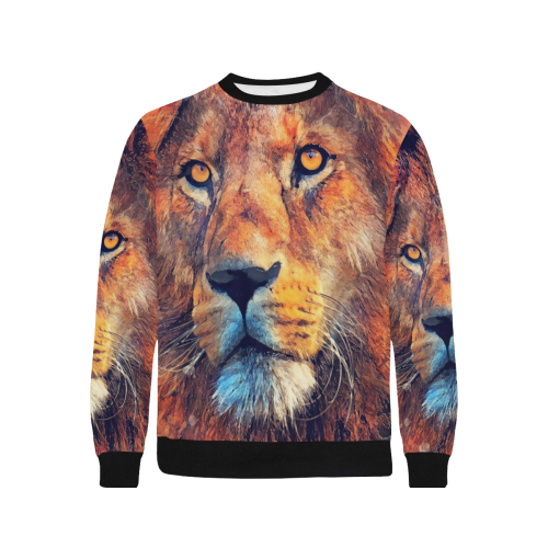 lion art #lion #animals #cat Men's Rib Cuff Crew Neck Sweatshirt (Model H34)