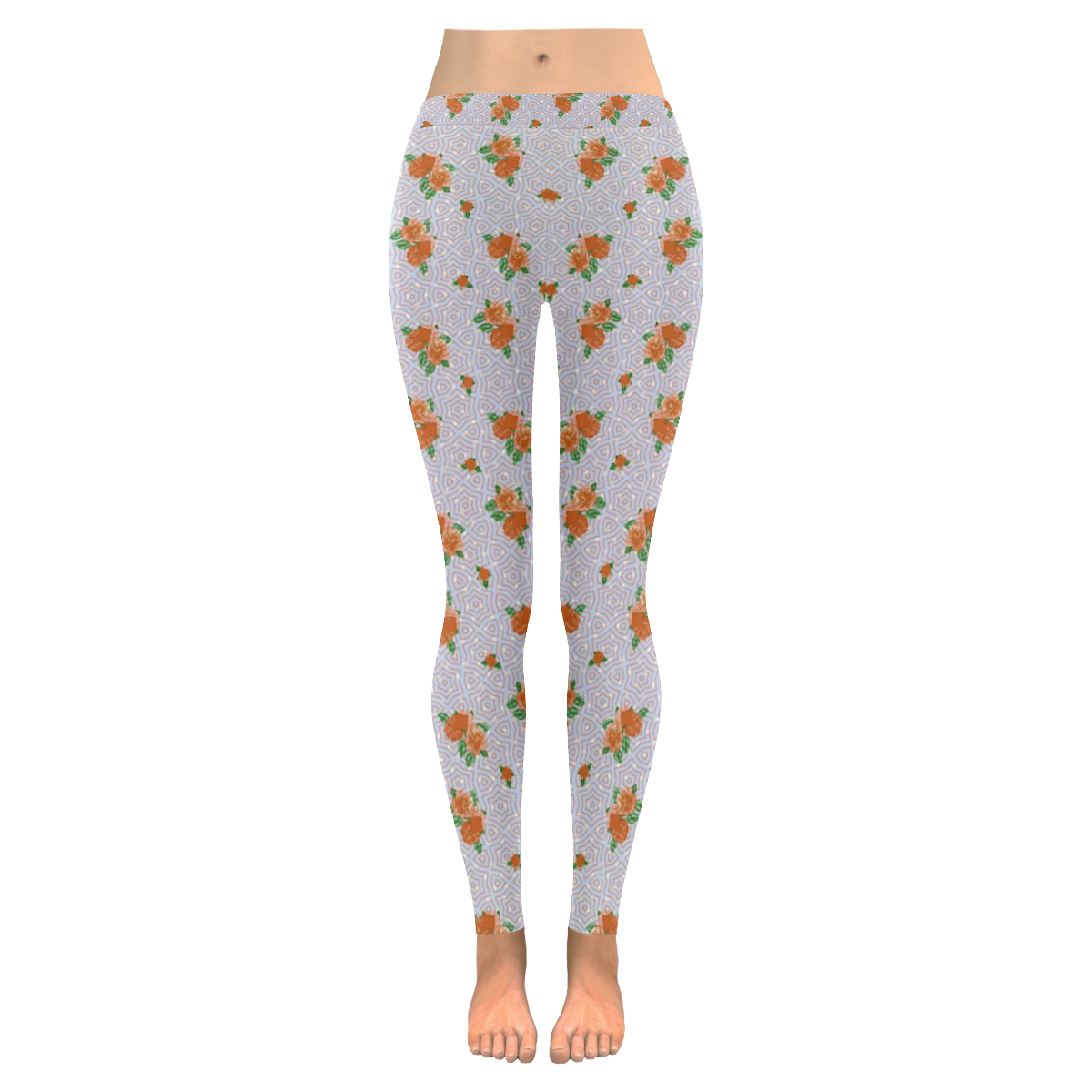Roses and Pattern 1A by JamColors Women's Low Rise Leggings (Invisible Stitch) (Model L05)