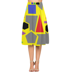 Yellow Crepe Skirt with Geometric design Aoede Crepe Skirt (Model D16)