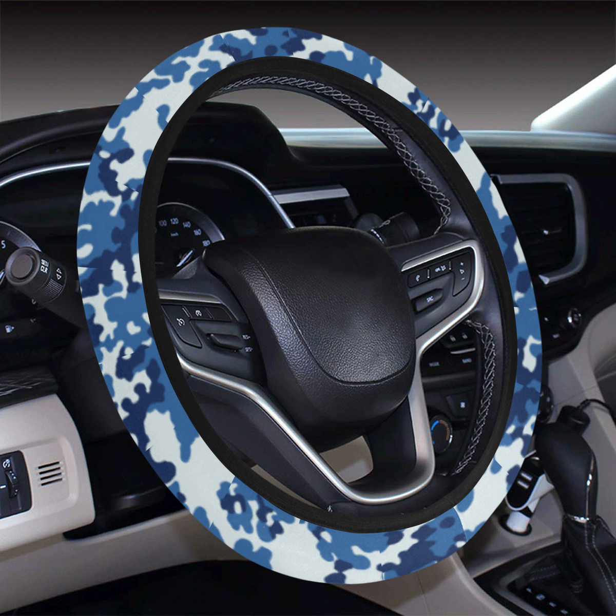 Digital Blue Camouflage Steering Wheel Cover with Elastic Edge
