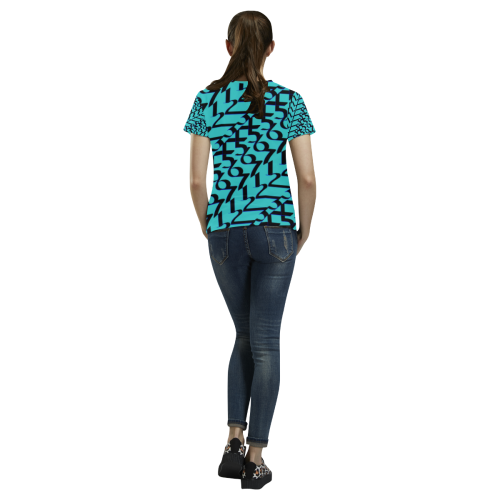 NUMBERS Collection 1234567 TEAL/BLACK All Over Print T-Shirt for Women (USA Size) (Model T40)