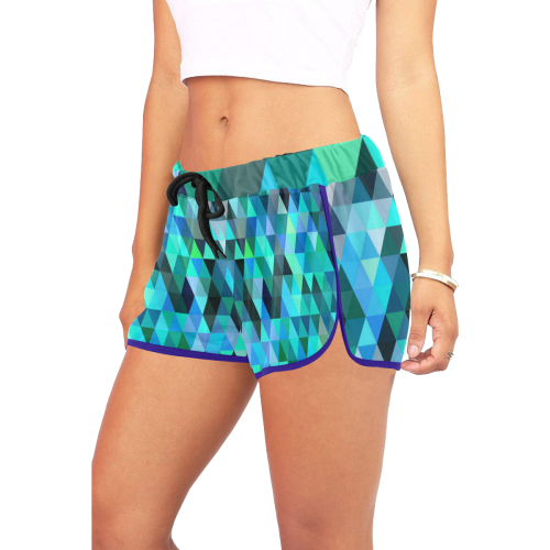 Mosaic Triangles Blue Blue Women's All Over Print Relaxed Shorts (Model L19)
