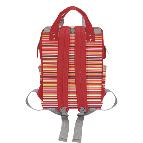 Red Gold Stripe Multi-Function Diaper Backpack/Diaper Bag (Model 1688)