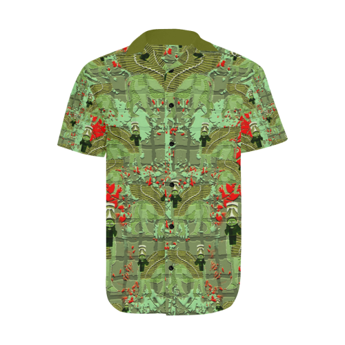 Lamassu Sport Green Men's Short Sleeve Shirt with Lapel Collar (Model T54)